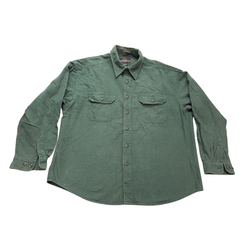 Weatherproof Chamois Cotton Flannel Button Front Shirt Mens Large Green